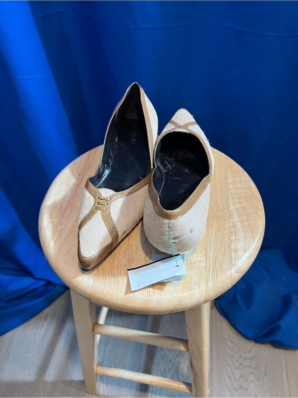 Michelle K Two-Tone Beige and Brown Pointed Dress Flats